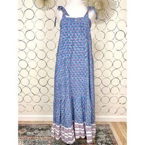 Cleobella Womens Maxi Dress XS Blue Pink Floral Ruffle Cottagecore Boho Peasant